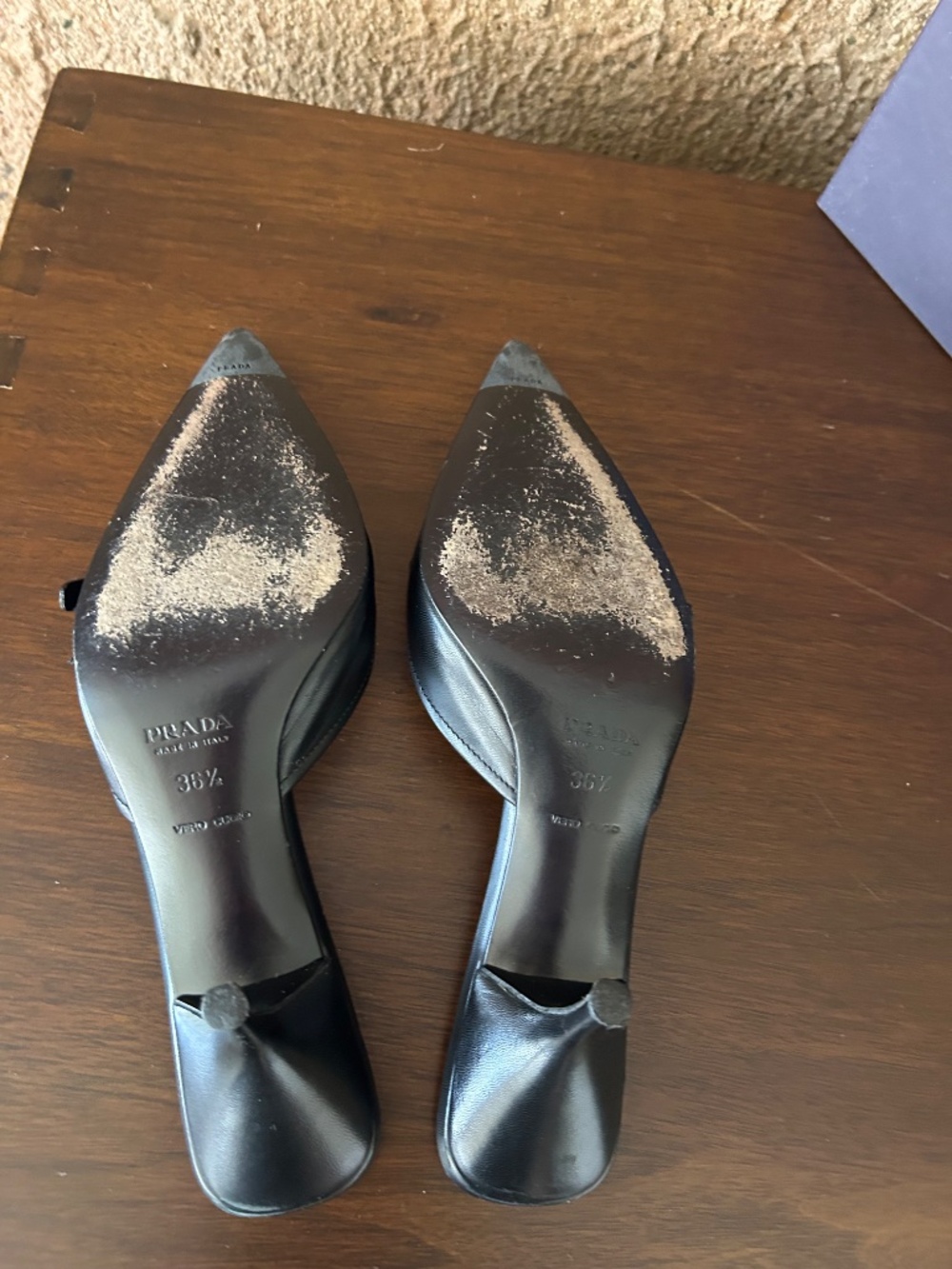 Prada Black Leather Pointed Toe Mules Heels 36.5 / US 6.5 - Picture 9 of 15